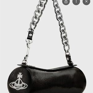 Vivienne Westwood Black Barrel Chain Shoulder Bag with Silver Hardware